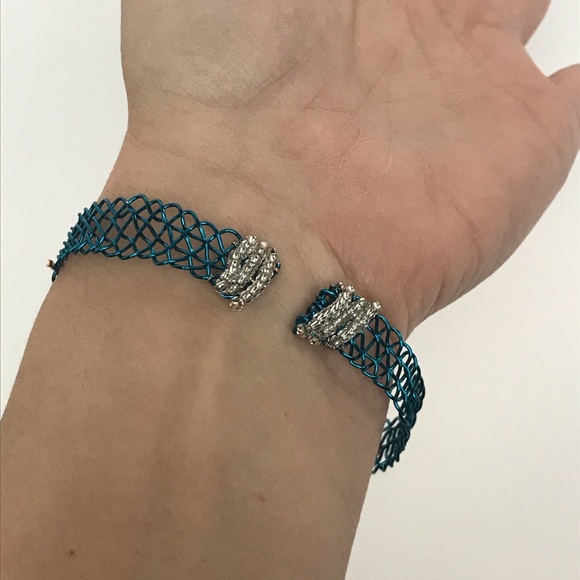 Teal Kumihimo Woven Wire Braid Cuff Love Bracelet - Picture 6 of 7